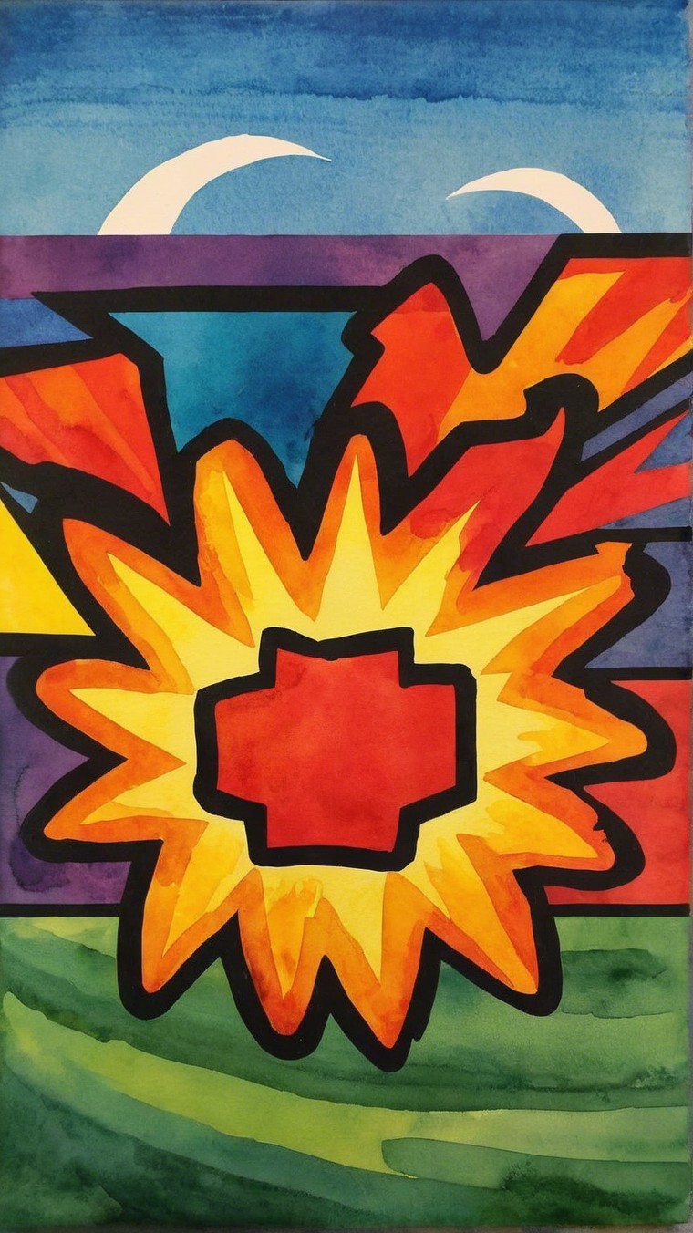 Vibrant Explosion Motif with Bold Colors and Shapes