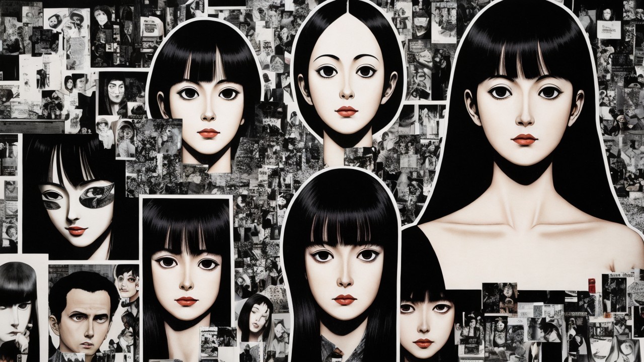 Collage of Stylized Female Faces with Vintage Aesthetics