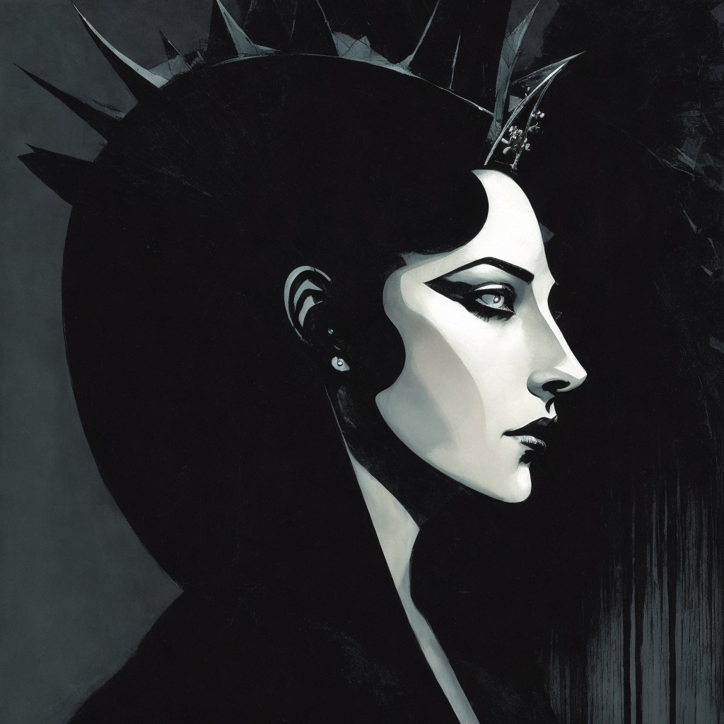 Black and White Portrait of a Woman with Bold Features