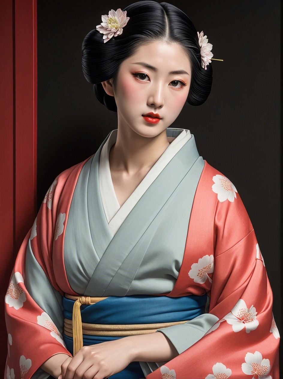 Elegant Japanese Woman in Traditional Kimono Attire