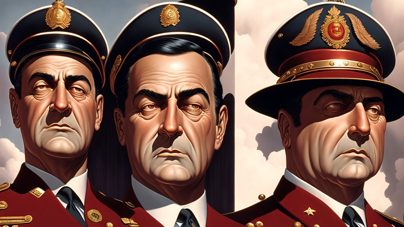 Three Stern Men in Military Uniforms with Insignia