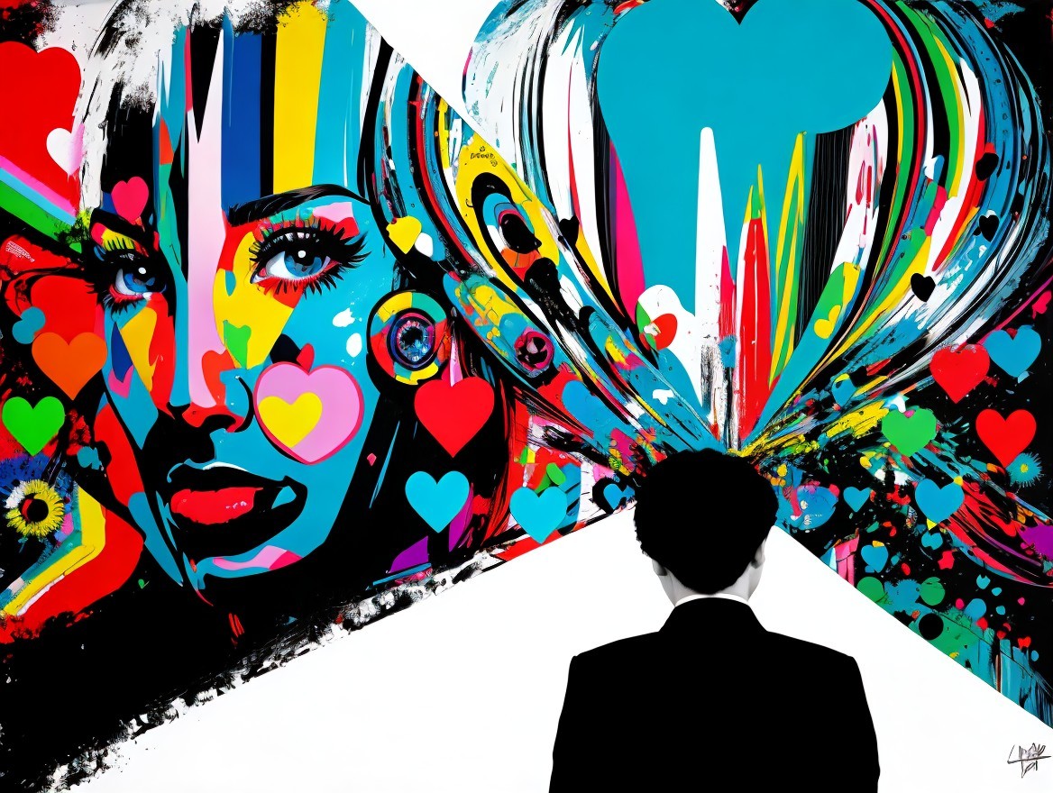 Vibrant Mural of Woman's Face with Abstract Patterns
