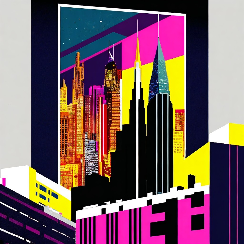 Vibrant Cityscape with Skyscrapers and Night Sky