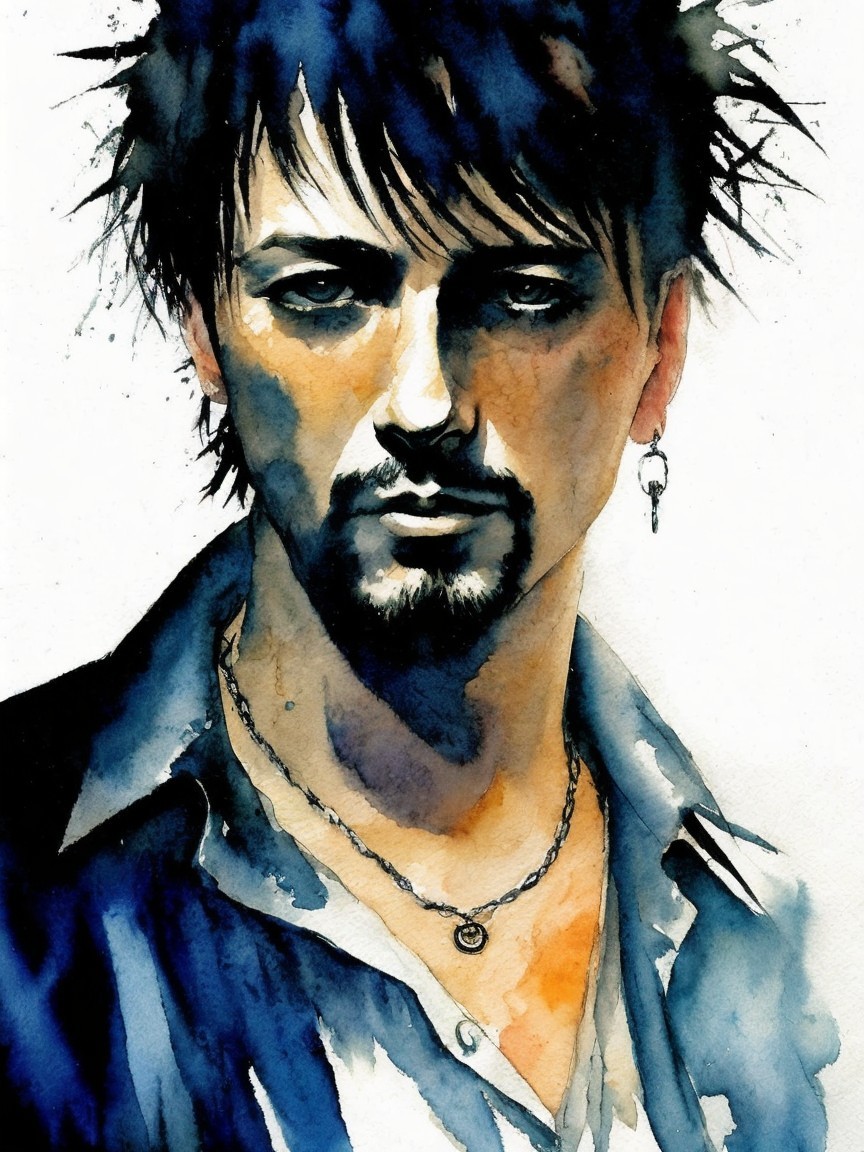 Watercolor Portrait of a Man with Intense Features