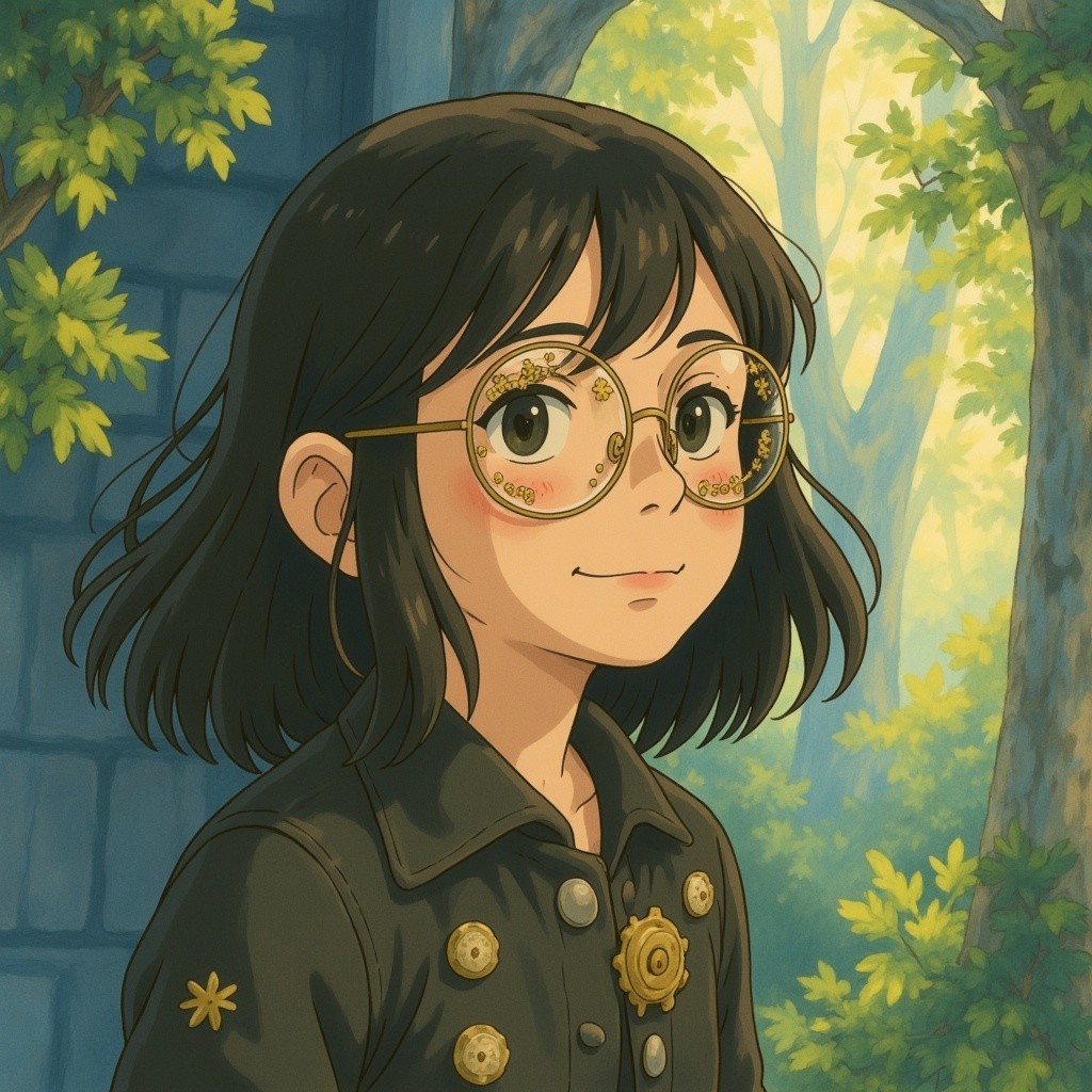 Young girl in dark coat in a sunlit forest setting