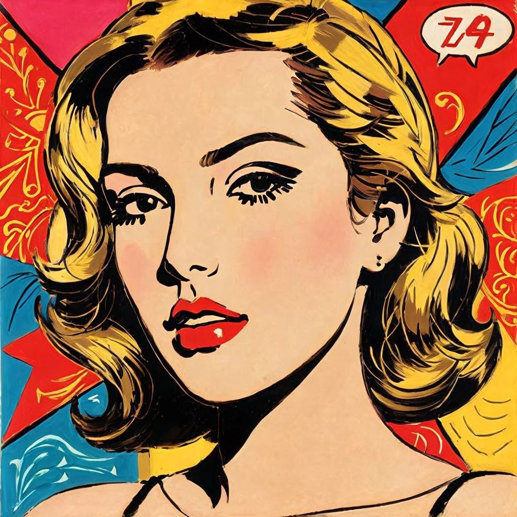 Stylized Retro Portrait of Woman with Bold Features