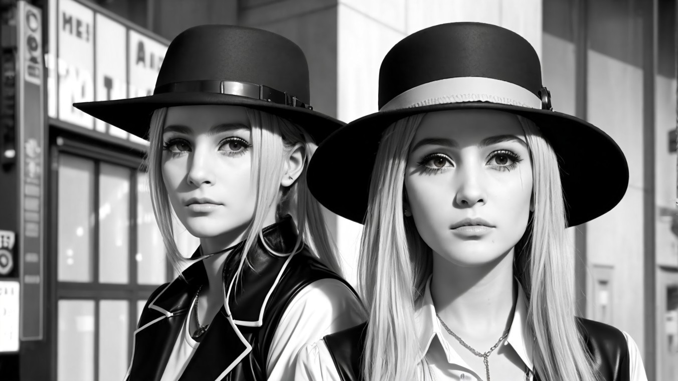 Stylish Individuals in Elegant Black Hats and Outfits