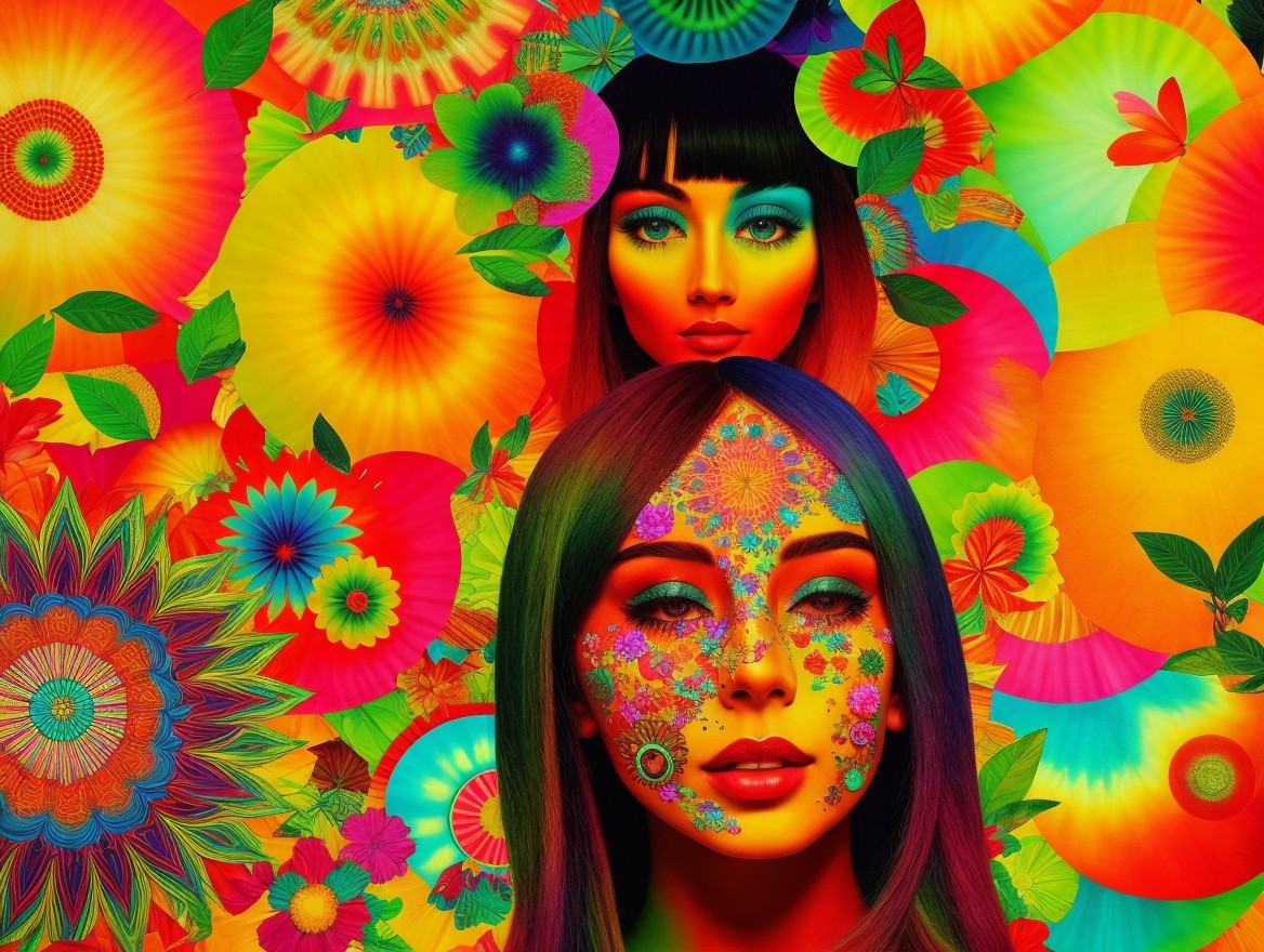 Stylized Female Figures in Vibrant Floral Surroundings
