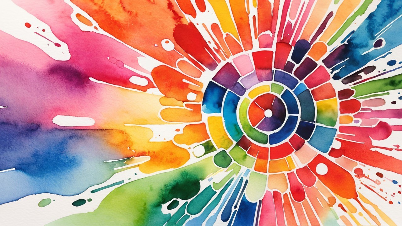Vibrant Watercolor Composition with Dynamic Colors