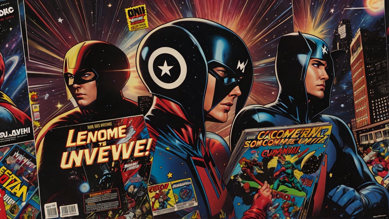 Dynamic Comic Book Cover with Superheroes and Colors