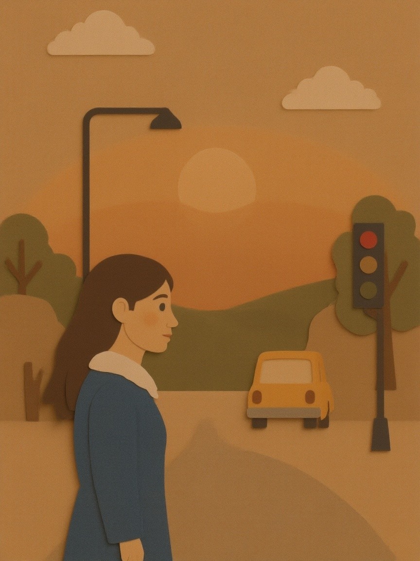 Whimsical Paper Cutout Scene with Sunset and Road