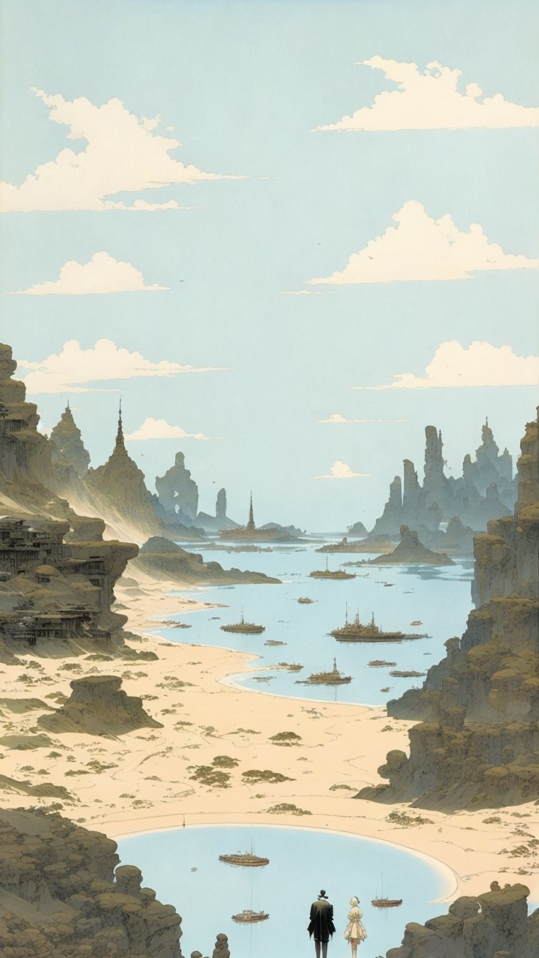 Serene Landscape with Rock Formations and Water
