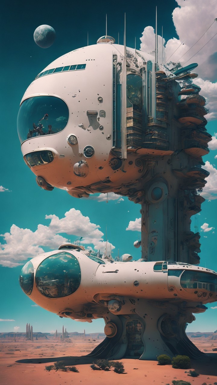Futuristic Towering Structure in Desert Landscape