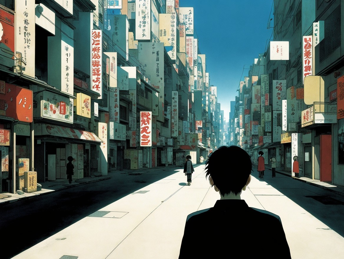 Urban Street Scene with Tall Buildings and Advertisements