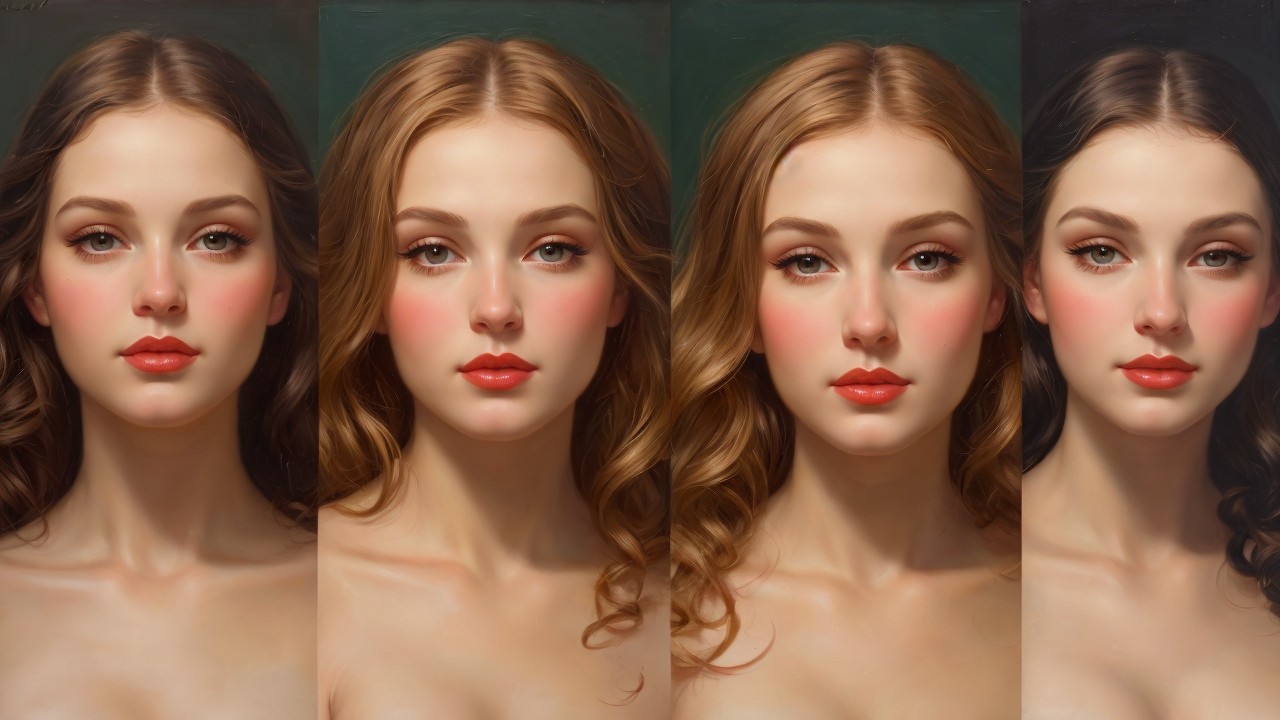 Portrait Series of a Young Woman with Hair Variations