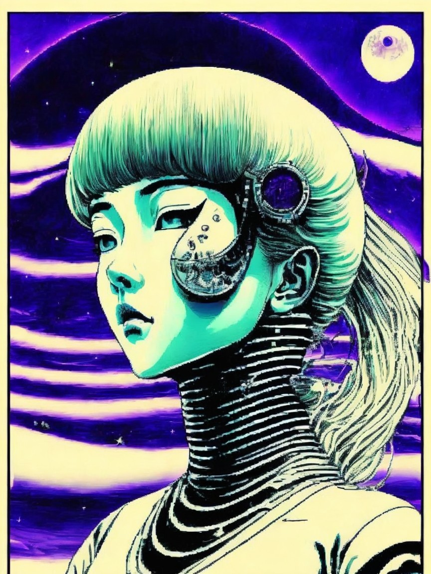 Ethereal Futuristic Figure in Surreal Sci-Fi Setting