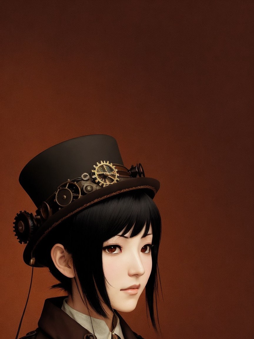 Young Woman in Steampunk Hat with Vintage Aesthetic