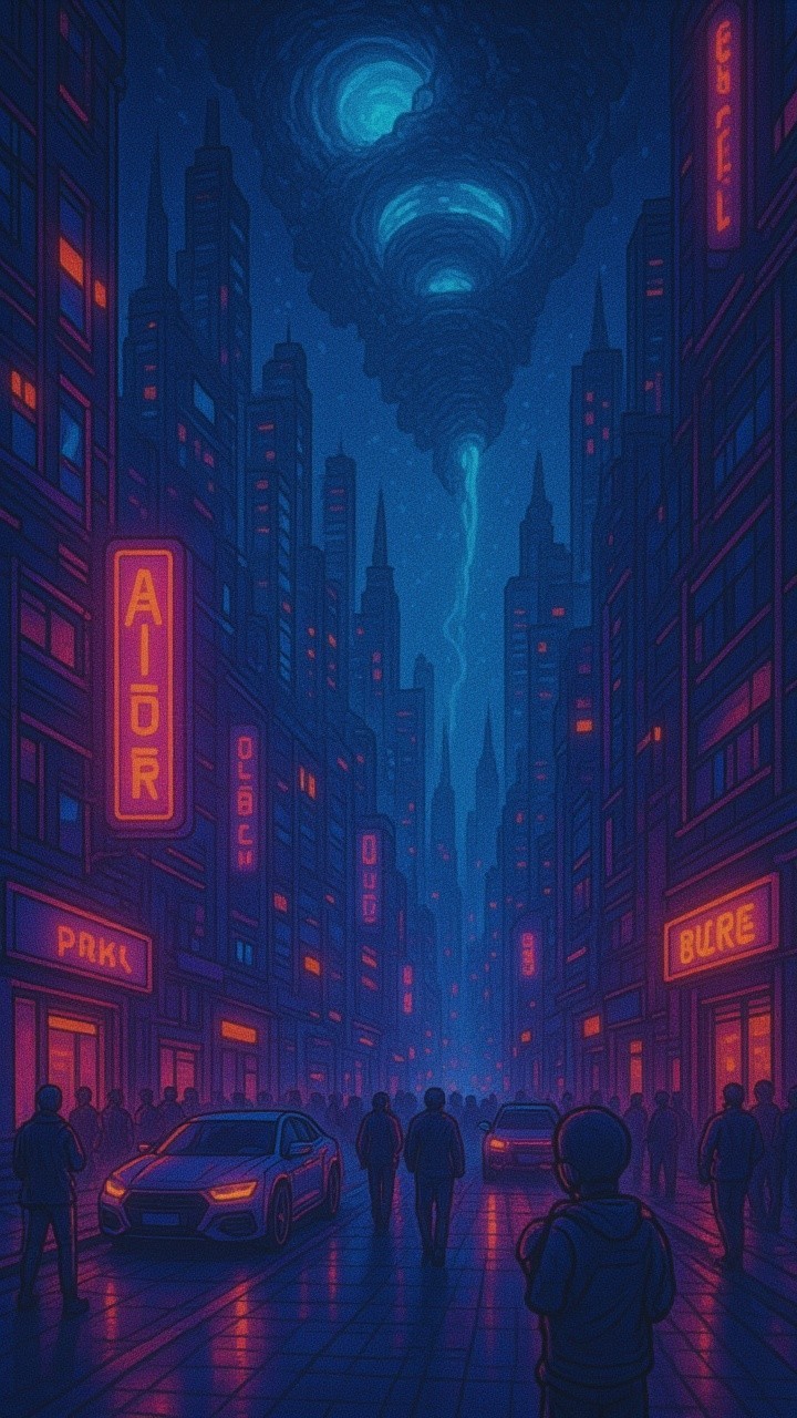 Futuristic Sci-Fi City Scene at Nighttime