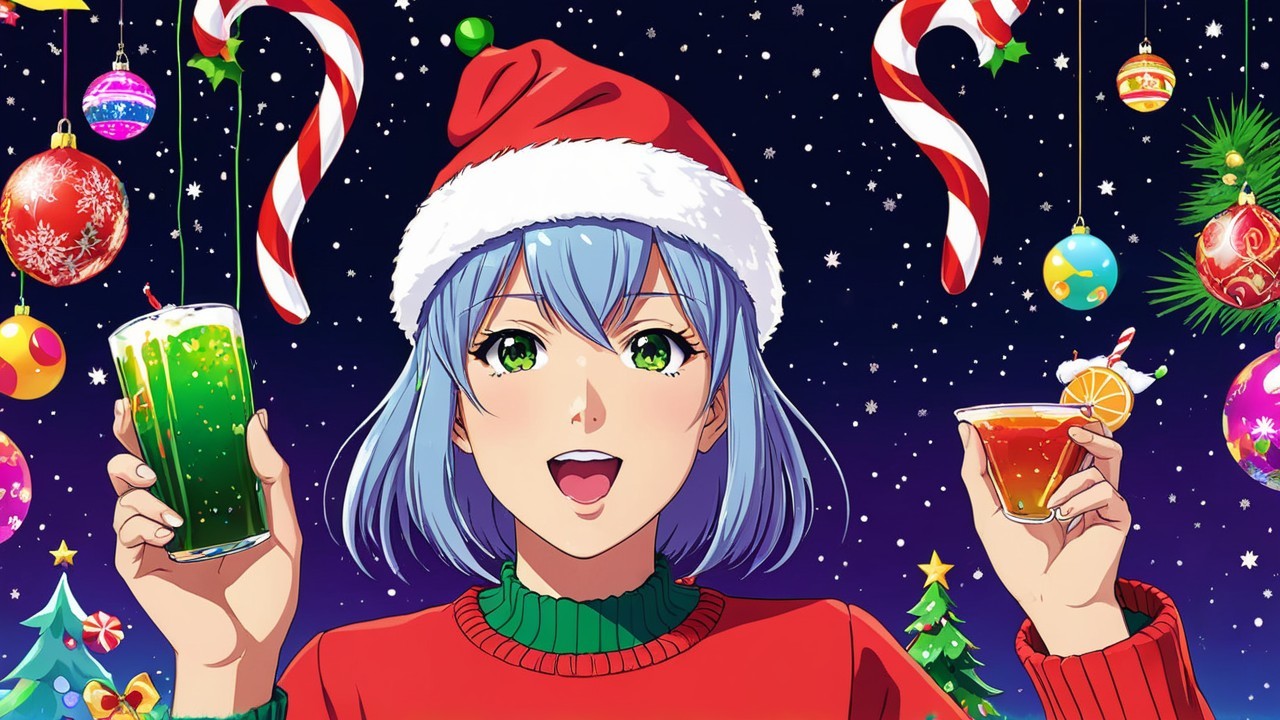 Cheerful Girl in Festive Anime-Style Illustration