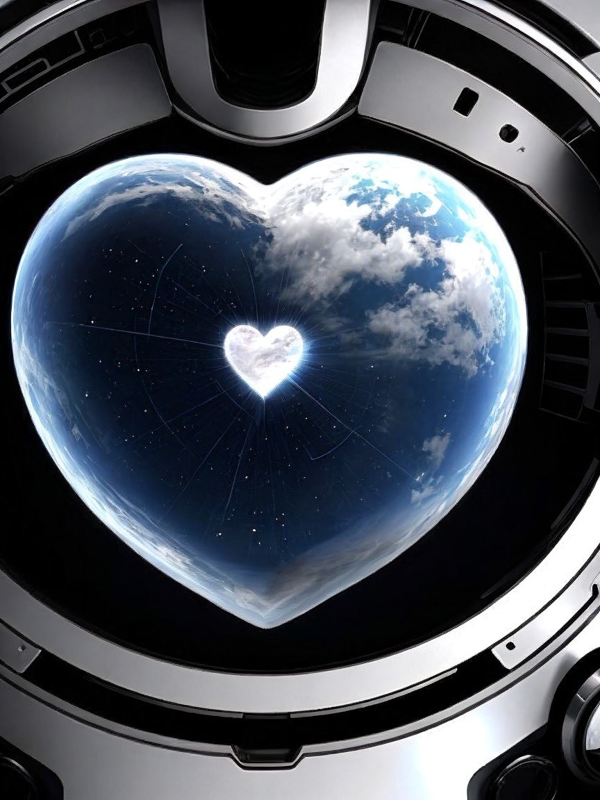 Heart-Shaped Portal Revealing Vibrant Earth View