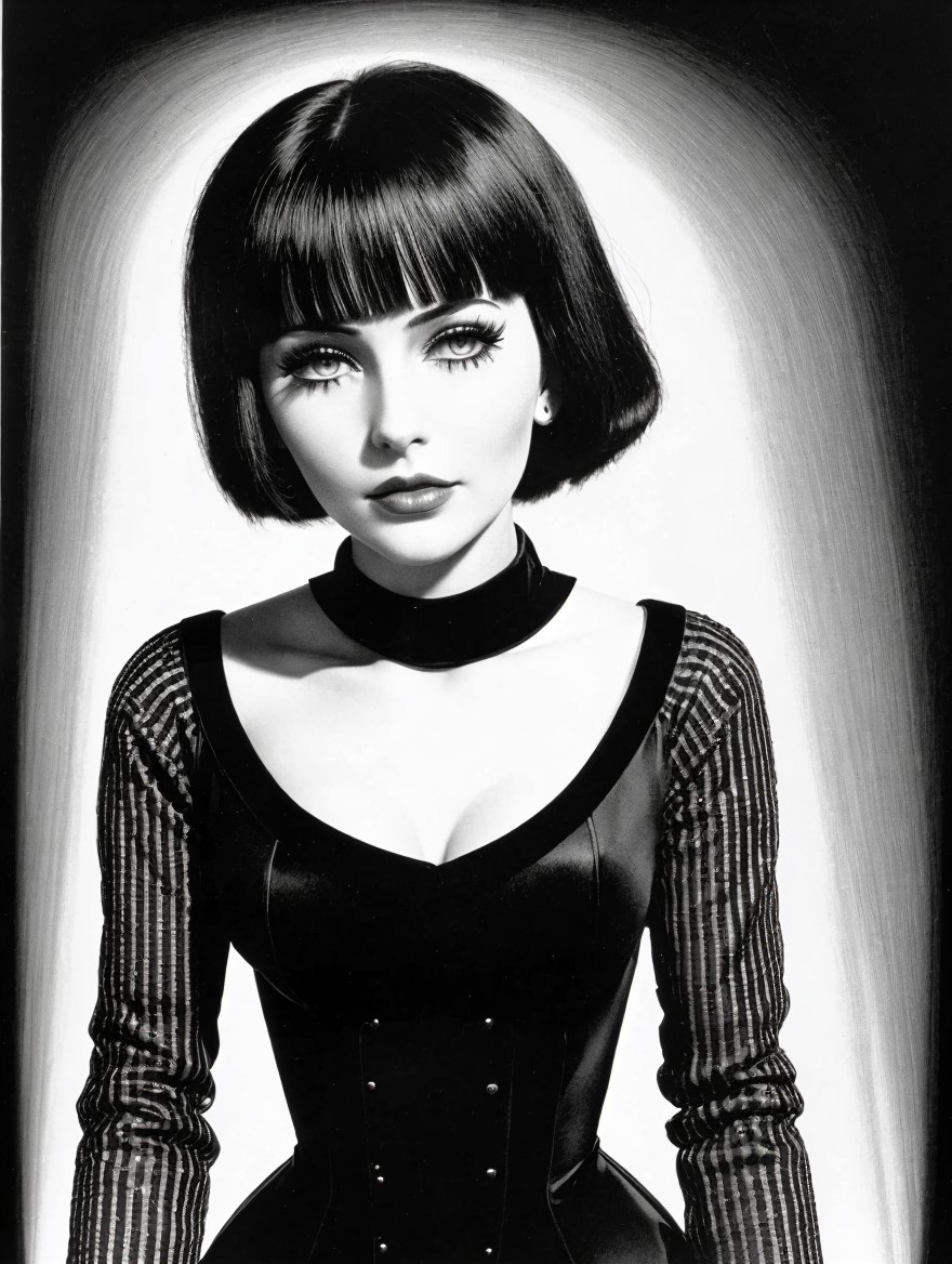 Black and White Illustration of a Stylish Woman