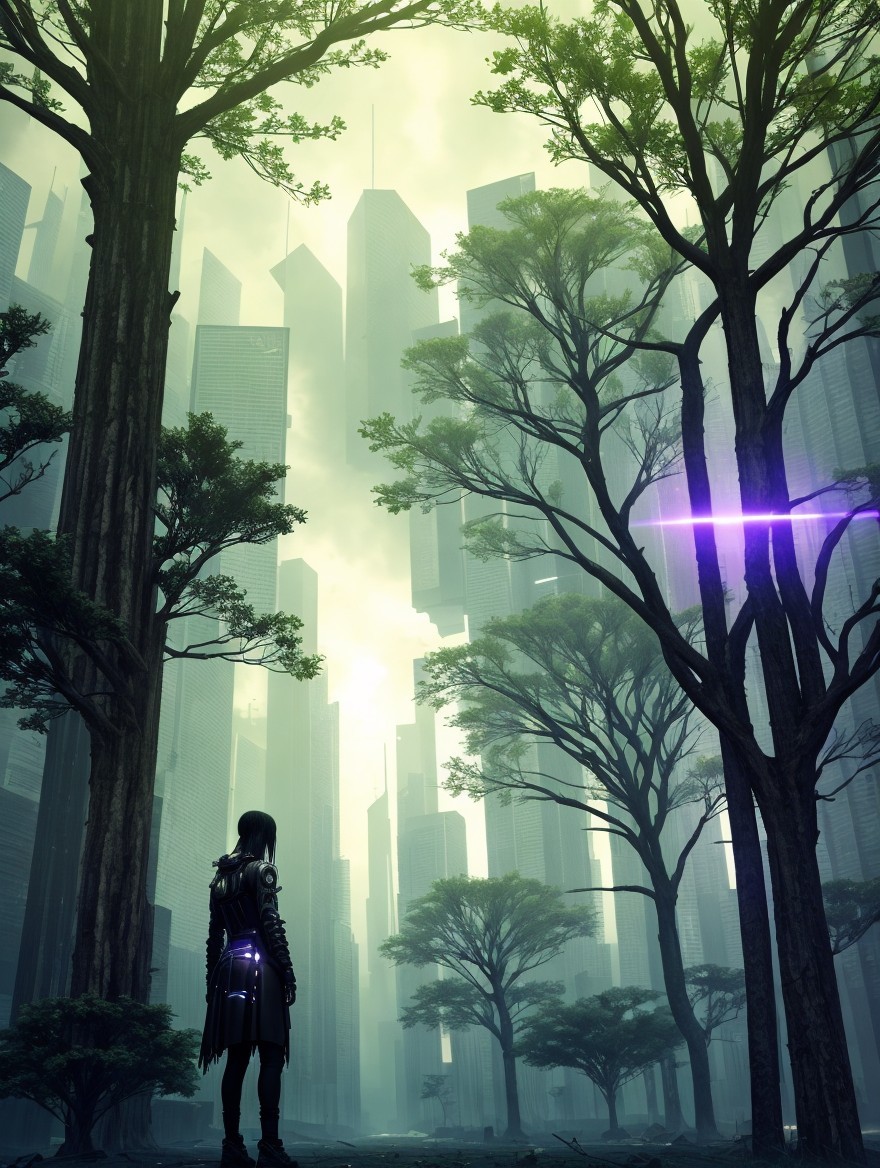 Futuristic Urban Landscape with Nature and Technology