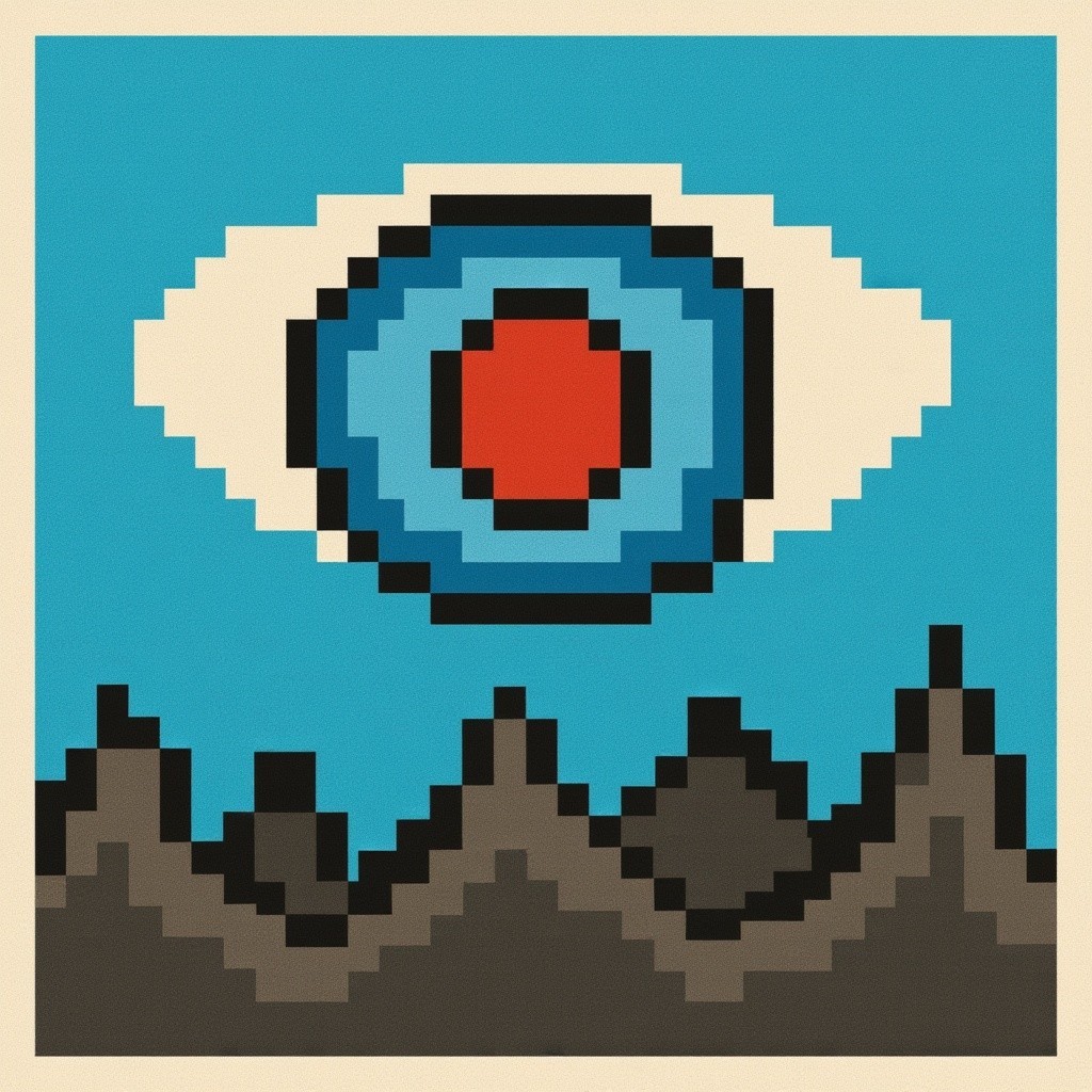 Pixel-Art Eye with Blue Ring and Red Center