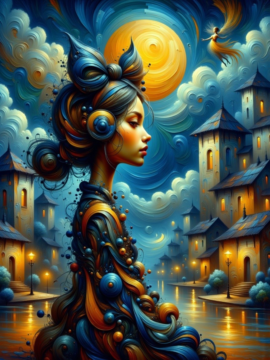 Mystical Scene of a Woman in Enchanting Night Sky
