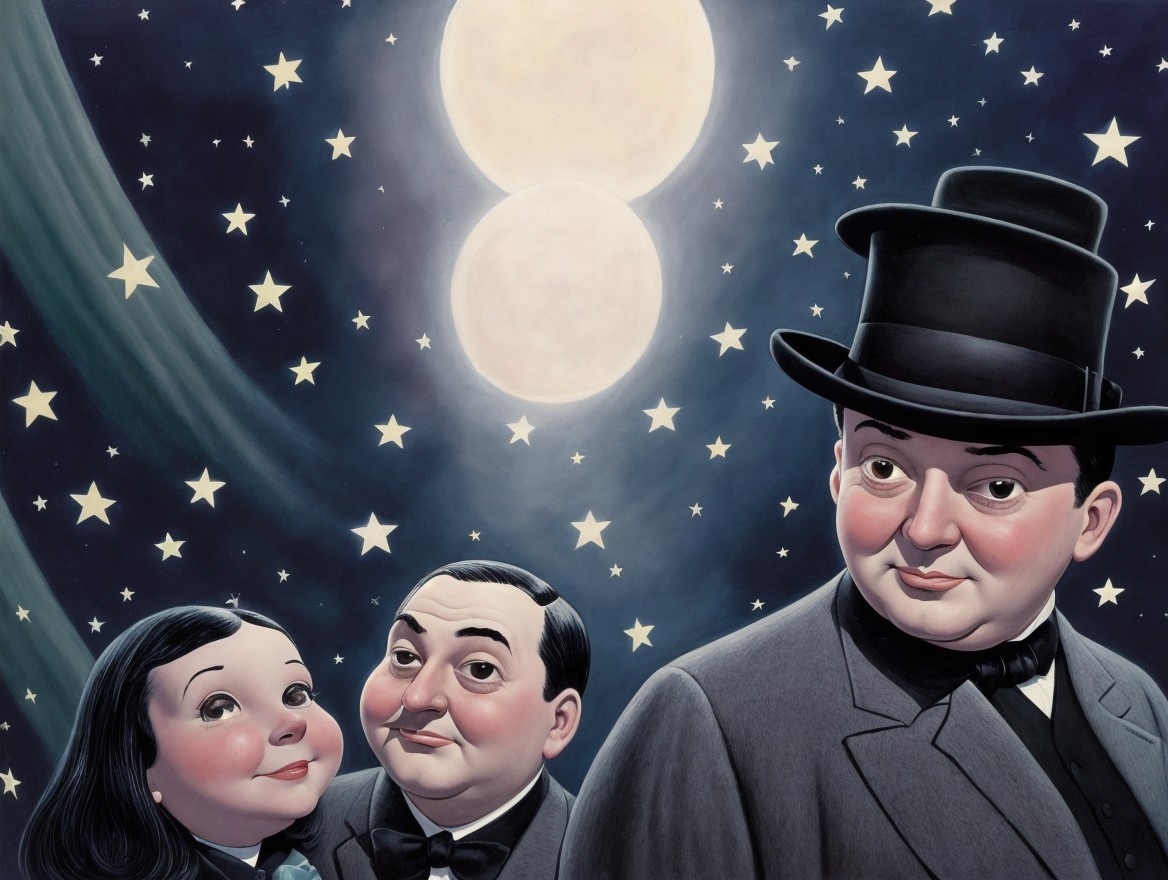 Colorful Illustration of Three Characters at Night