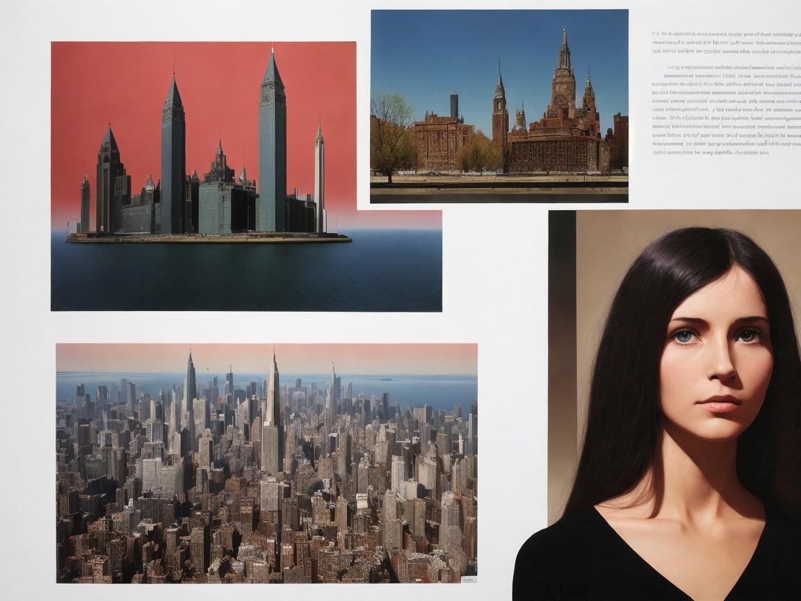 Collage of Woman's Portrait with NYC Skyscrapers