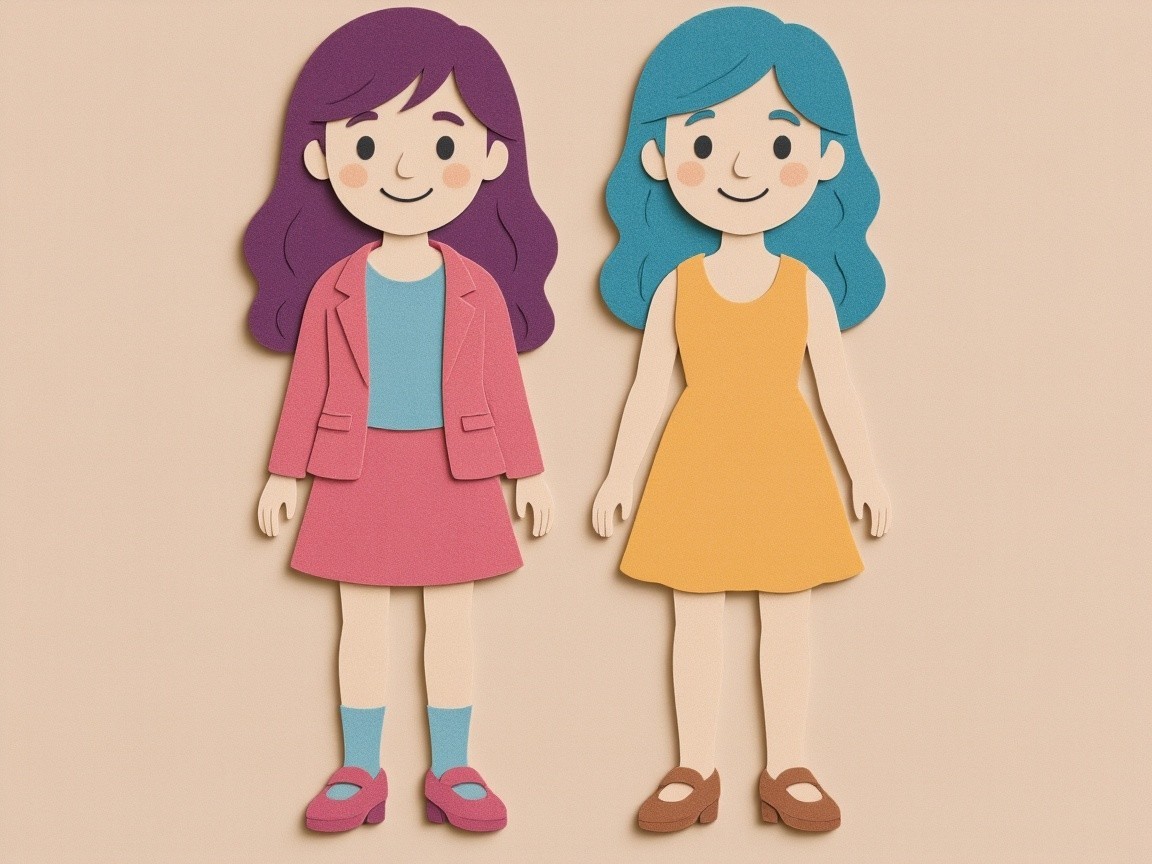 Stylized Paper Dolls with Colorful Outfits and Hair