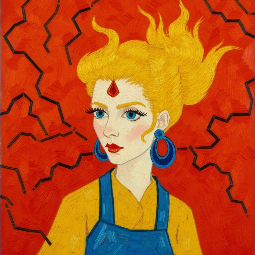 Woman with Bright Blue Eyes and Bold Red Lips