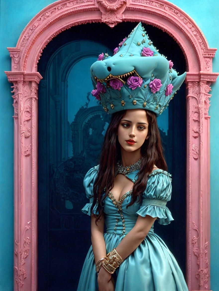 Young Woman in Blue Dress with Sea Creature Crown