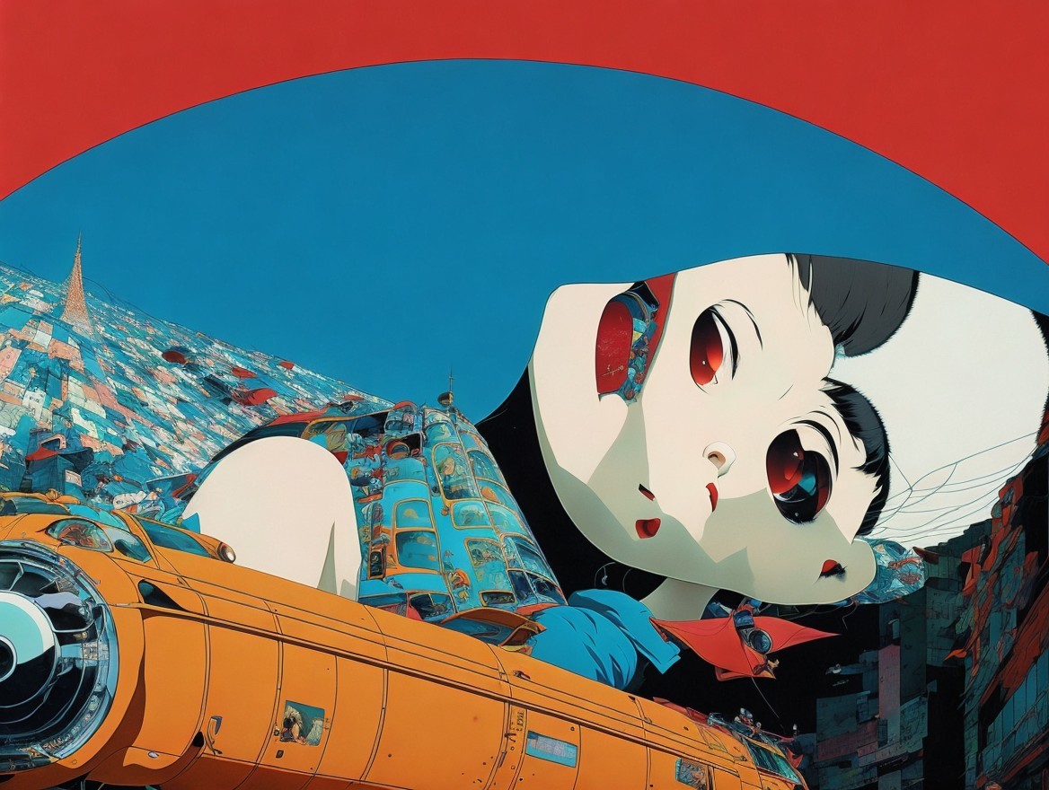 Giant Dreamlike Figure in Futuristic Landscape