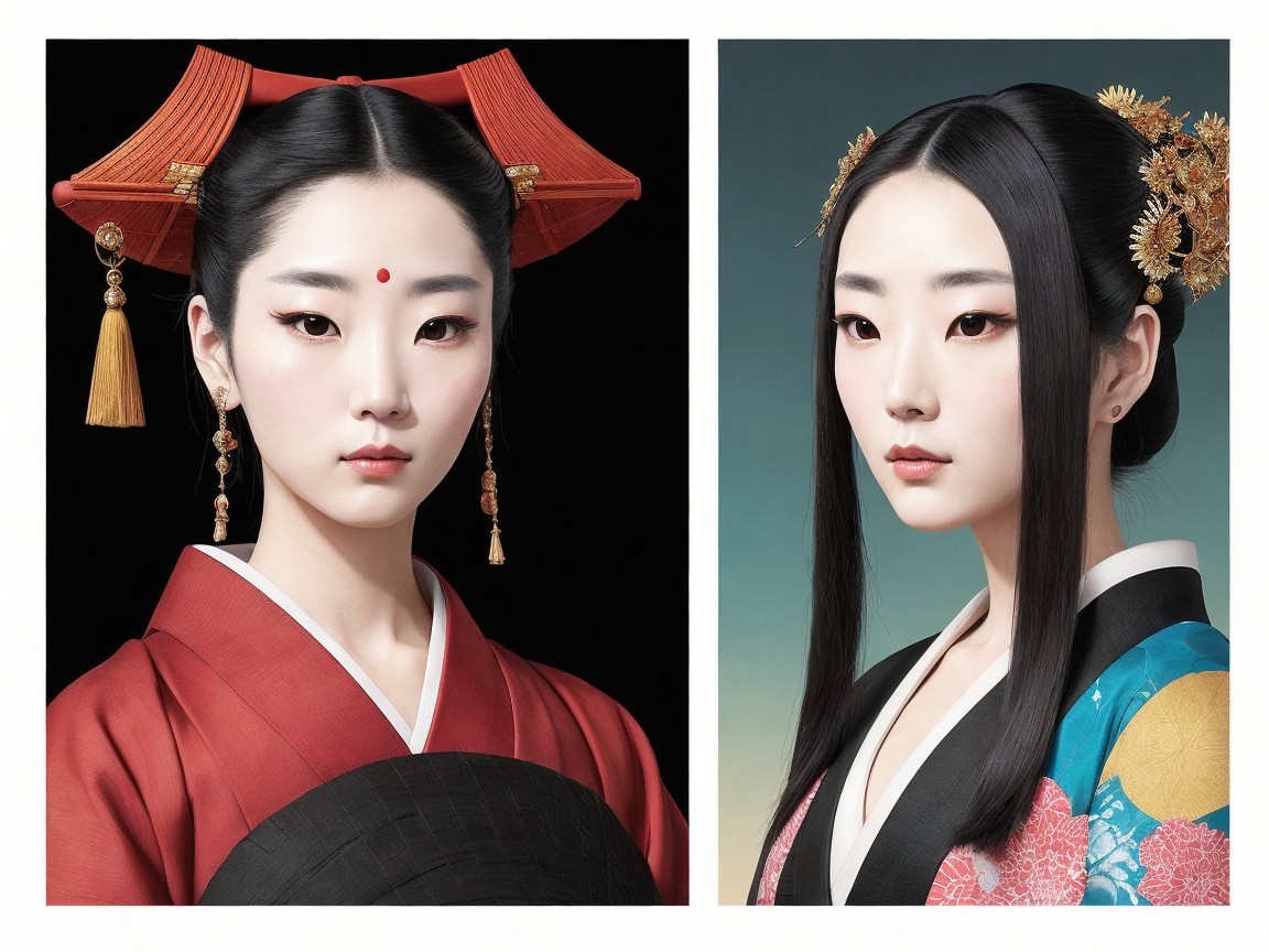 Traditional Japanese Portraits of a Woman in Kimono