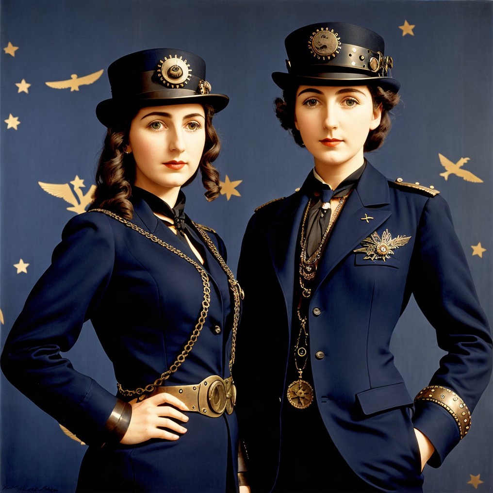 Elegant Women in Navy Uniforms with Gold Accents