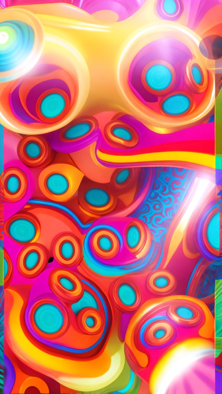 Vibrant Abstract Composition with Swirling Shapes