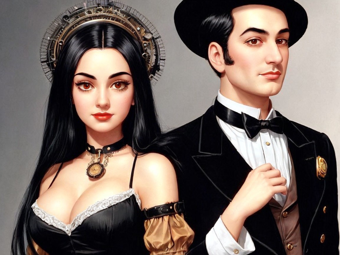 Glamorous Vintage Couple in Steampunk Attire