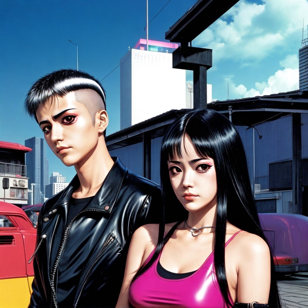 Stylish Figures in Urban Setting with Modern Backdrop