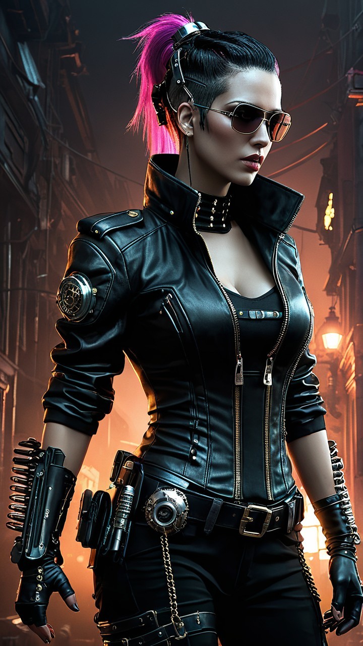 Fierce Female Character in Futuristic Alleyway