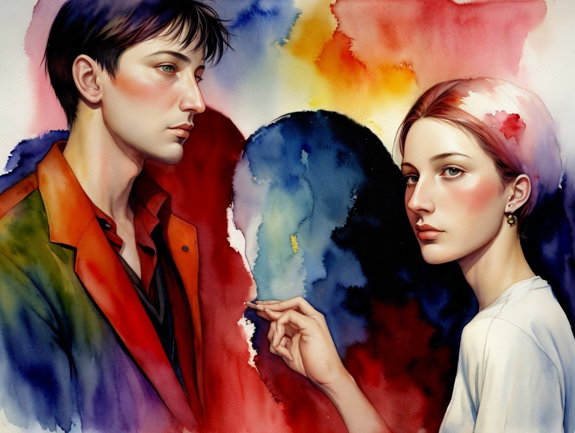 Portrait of a Young Couple with Abstract Background
