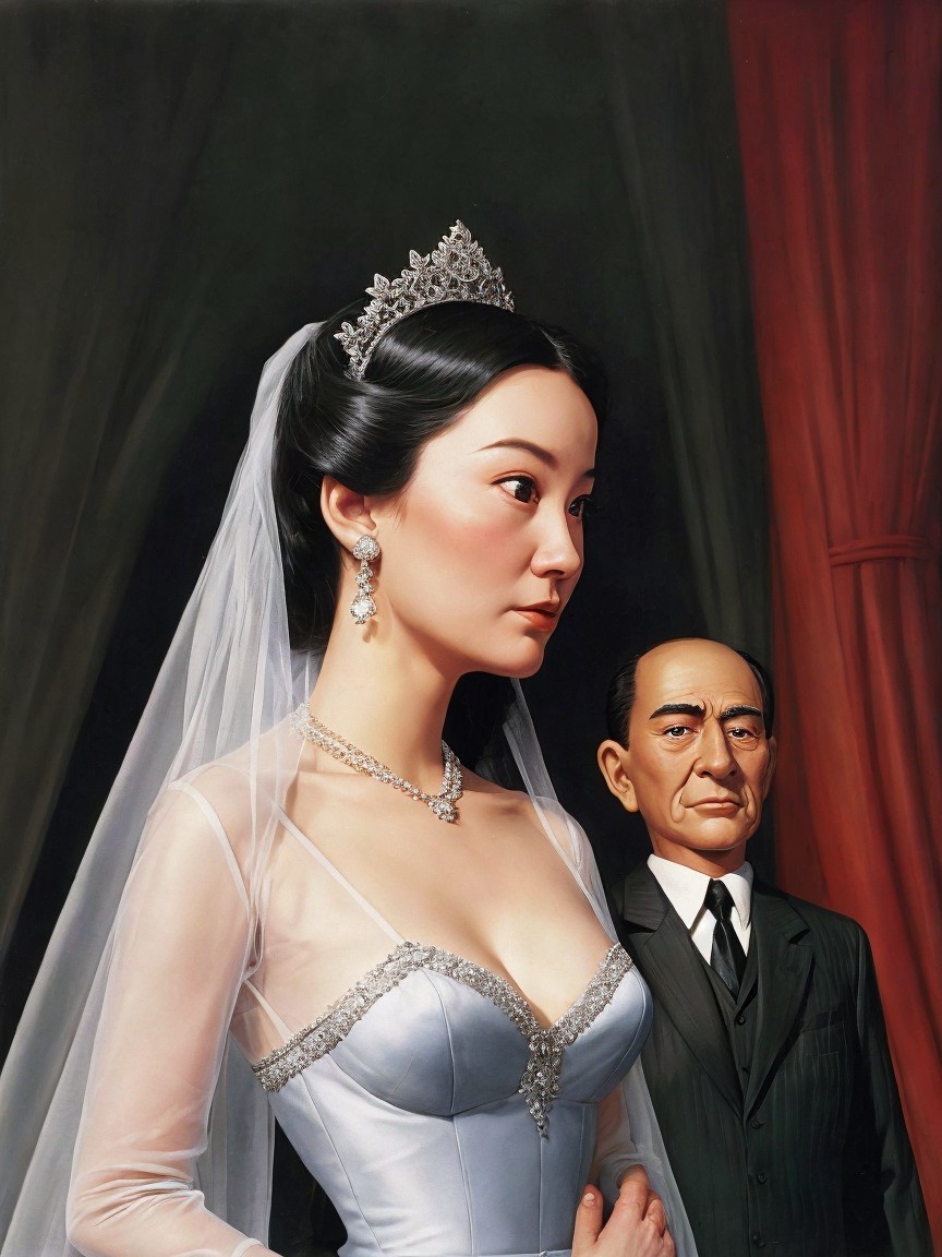 Bride in Blue Gown with Man in Formal Suit