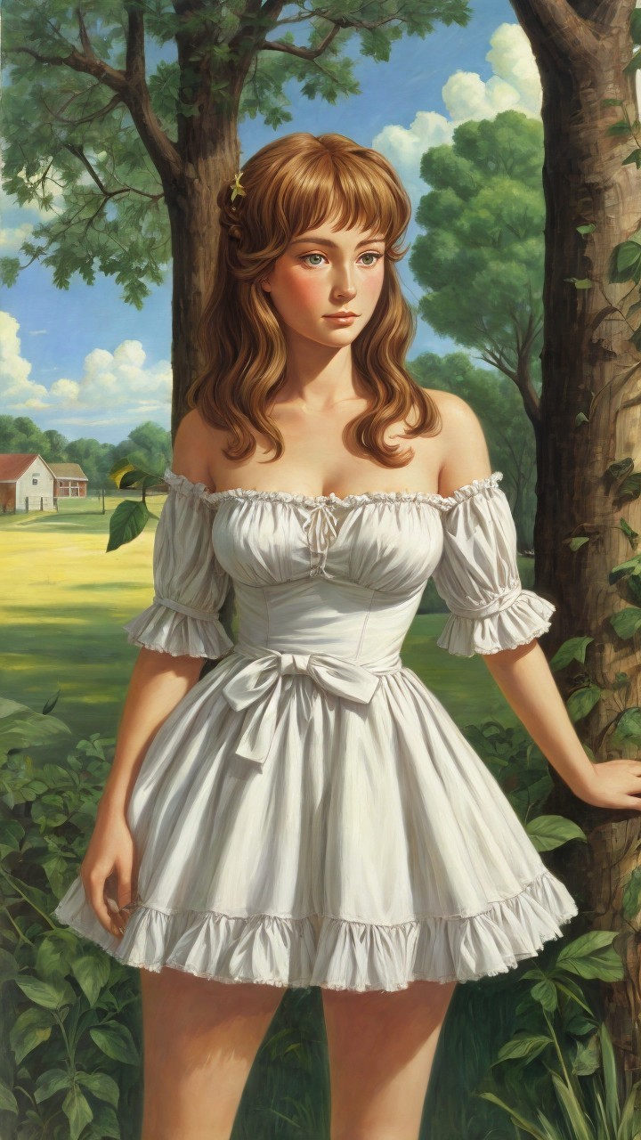 Young Woman in Off-the-Shoulder Dress in Meadow