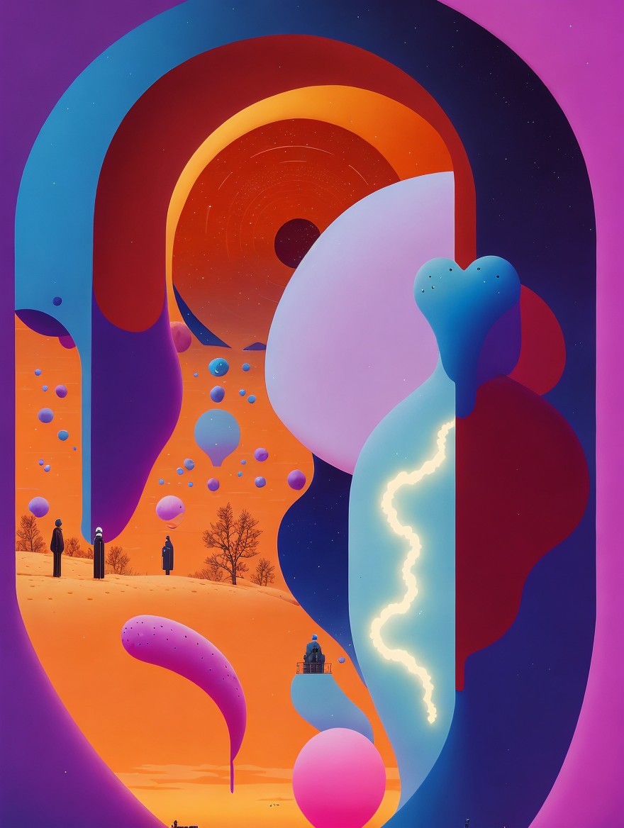 Surreal Landscape with Vibrant Colors and Abstract Forms