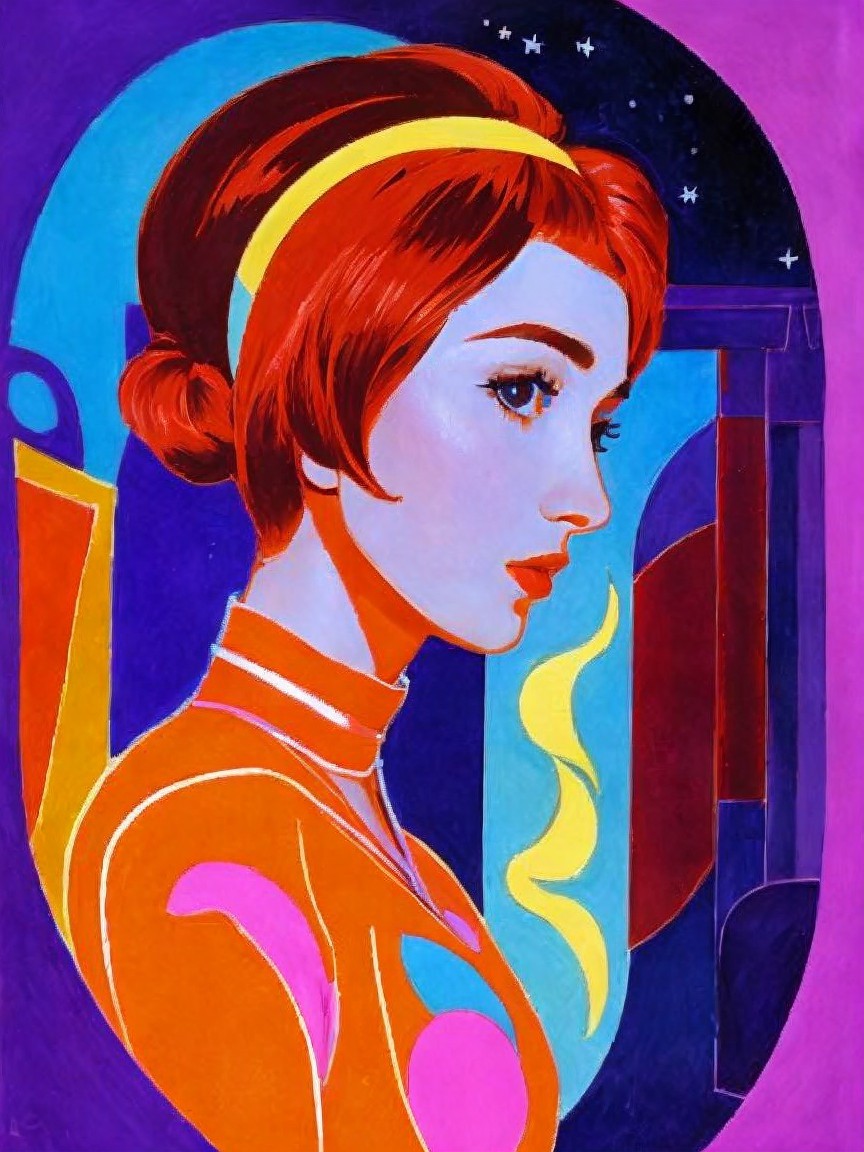 Modern Illustration of a Woman with Red Hair and Patterns
