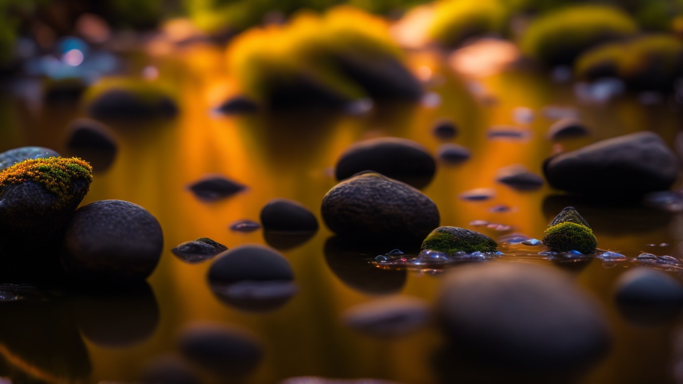 Tranquil River Scene with Submerged Stones and Reflections