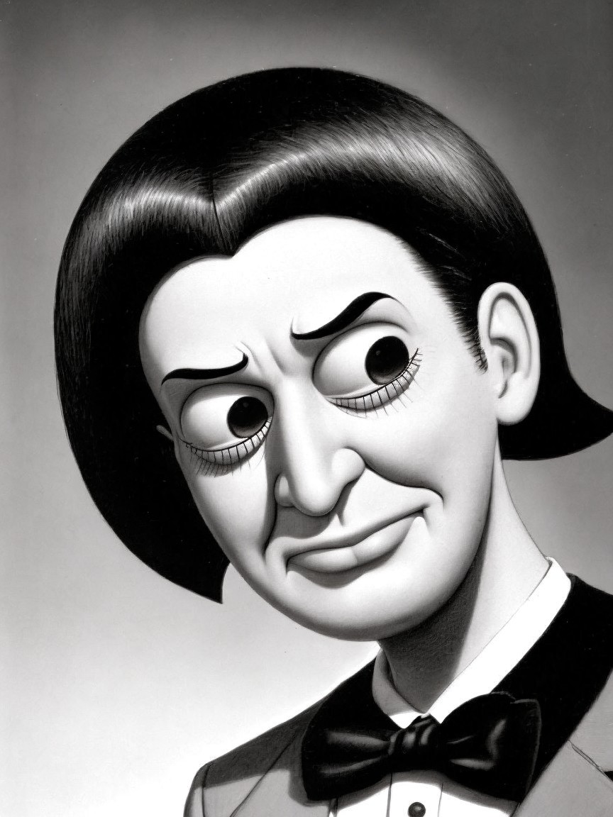Stylized Black and White Illustration of a Man in Tuxedo