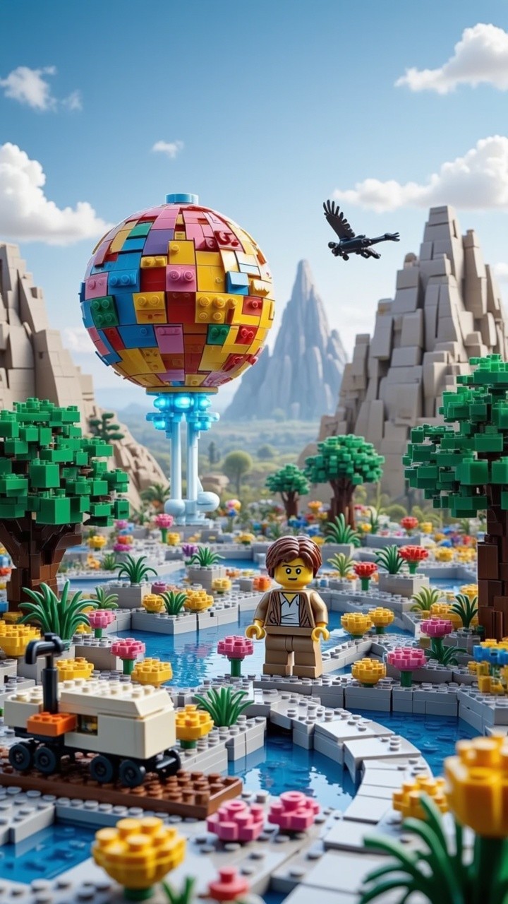 LEGO Landscape with River, Flowers, and Mountains
