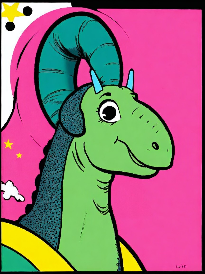 Smiling Green Dinosaur Illustration on Pink Background