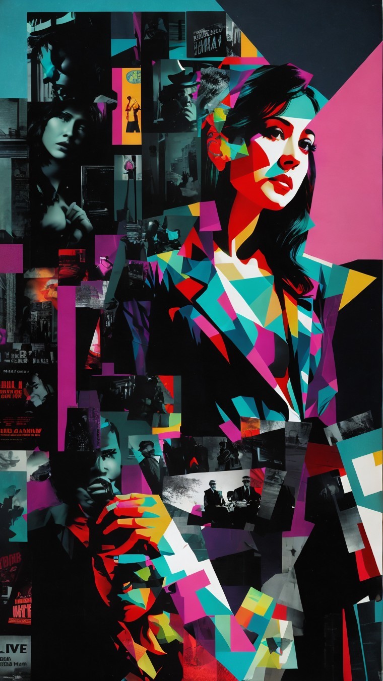 Vibrant Pop Art Portrait with Film Collage Elements